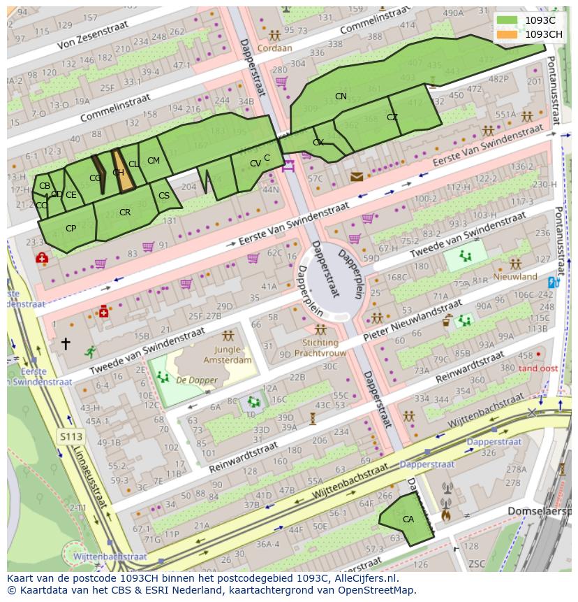 Afbeelding van het postcodegebied 1093 CH op de kaart.