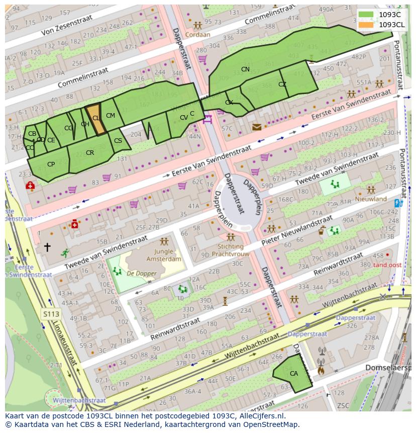 Afbeelding van het postcodegebied 1093 CL op de kaart.