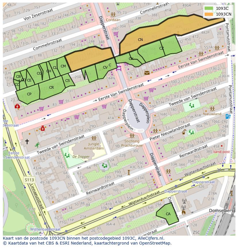 Afbeelding van het postcodegebied 1093 CN op de kaart.