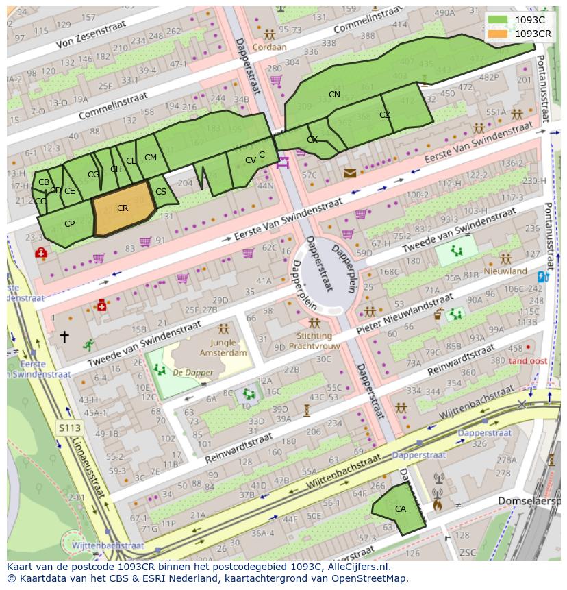 Afbeelding van het postcodegebied 1093 CR op de kaart.