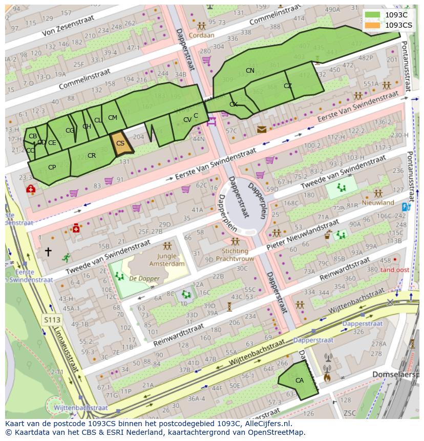 Afbeelding van het postcodegebied 1093 CS op de kaart.