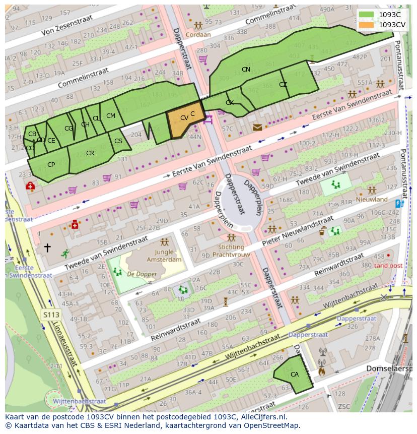Afbeelding van het postcodegebied 1093 CV op de kaart.
