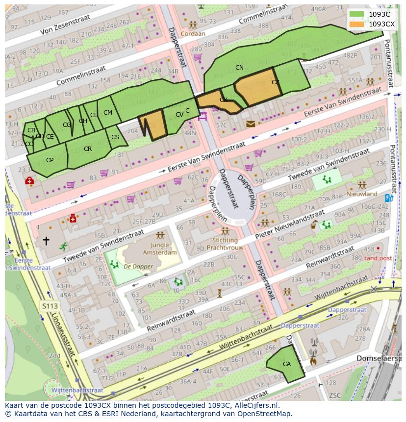 Afbeelding van het postcodegebied 1093 CX op de kaart.