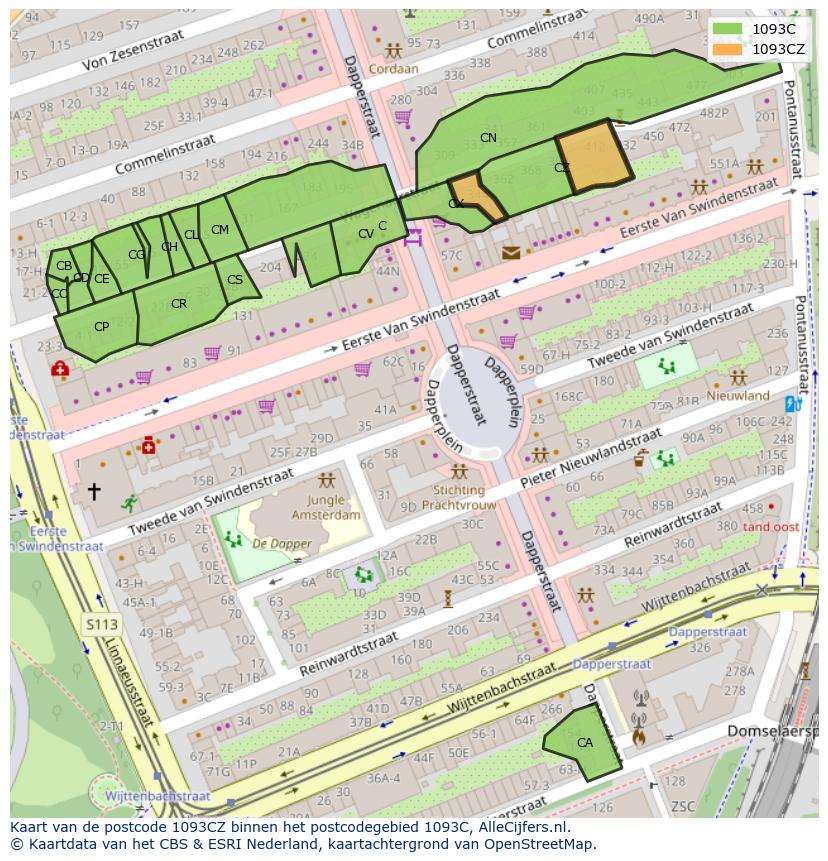 Afbeelding van het postcodegebied 1093 CZ op de kaart.