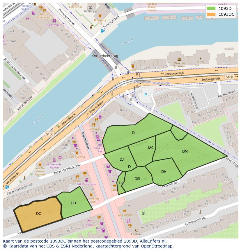 Afbeelding van het postcodegebied 1093 DC op de kaart.