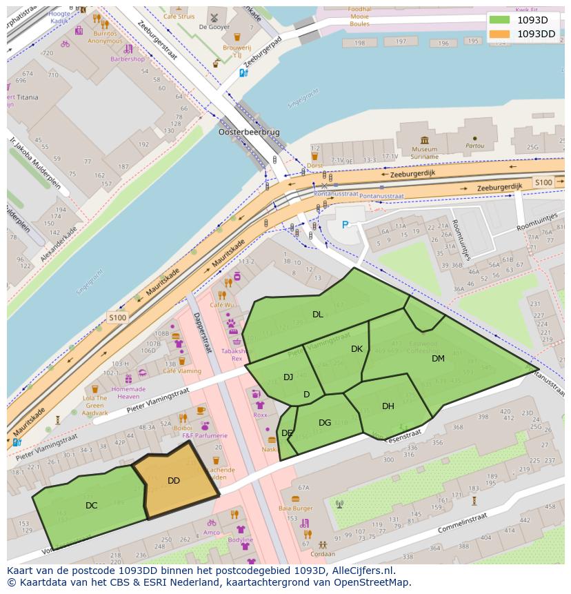 Afbeelding van het postcodegebied 1093 DD op de kaart.