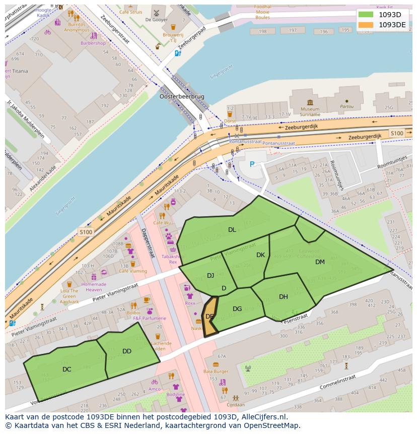 Afbeelding van het postcodegebied 1093 DE op de kaart.