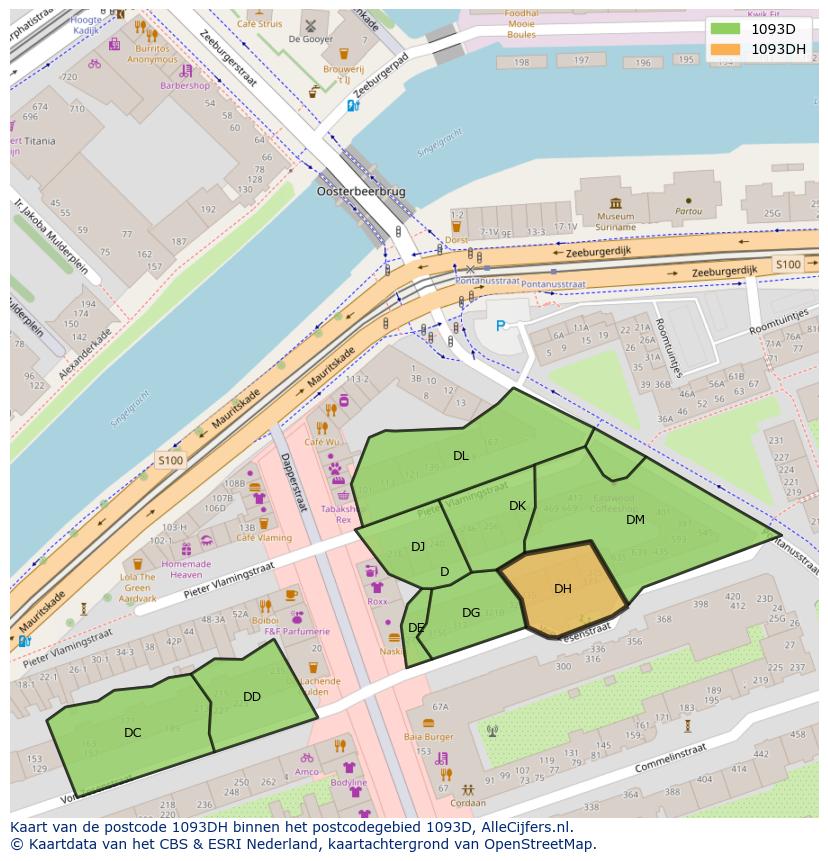 Afbeelding van het postcodegebied 1093 DH op de kaart.