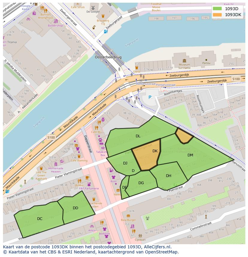 Afbeelding van het postcodegebied 1093 DK op de kaart.