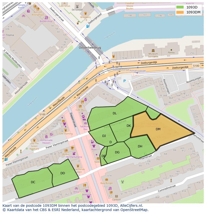 Afbeelding van het postcodegebied 1093 DM op de kaart.