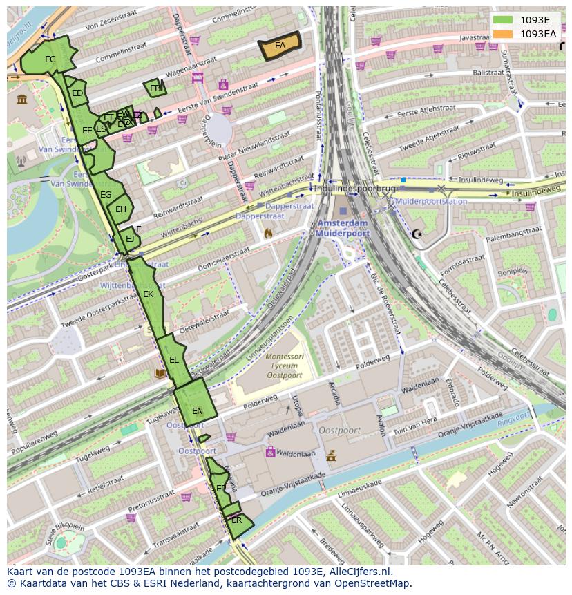 Afbeelding van het postcodegebied 1093 EA op de kaart.