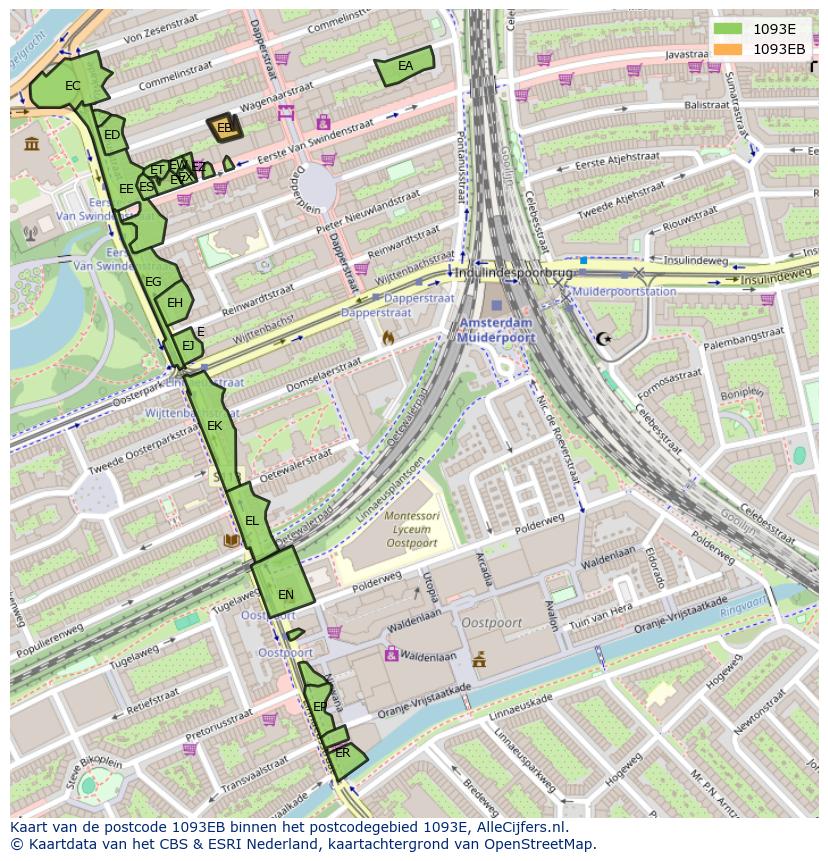 Afbeelding van het postcodegebied 1093 EB op de kaart.