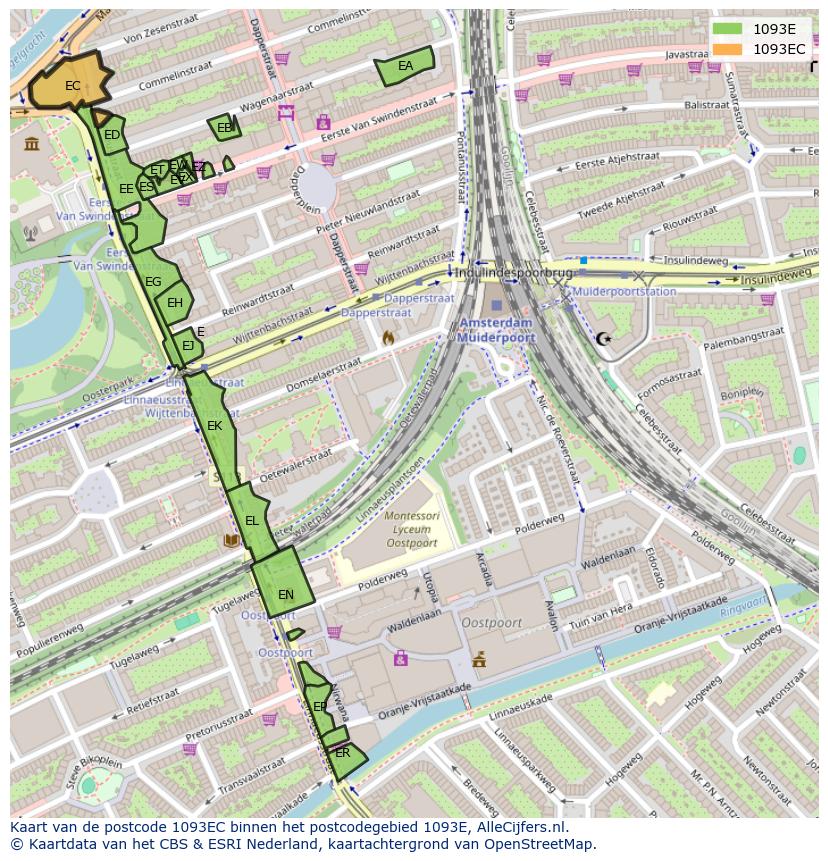 Afbeelding van het postcodegebied 1093 EC op de kaart.