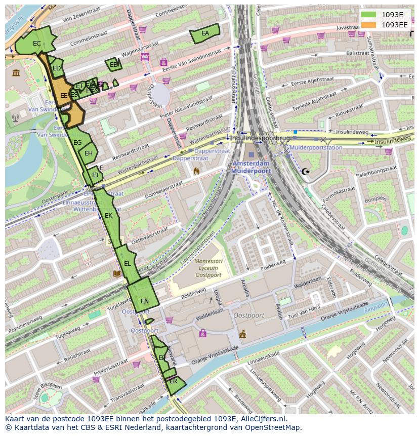 Afbeelding van het postcodegebied 1093 EE op de kaart.