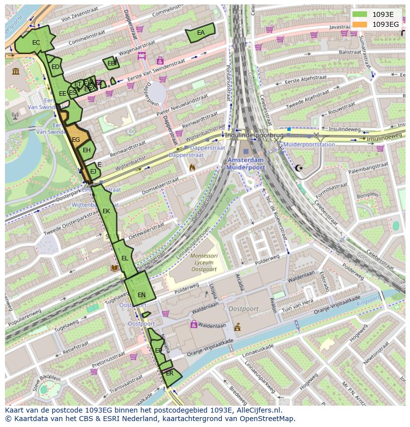 Afbeelding van het postcodegebied 1093 EG op de kaart.