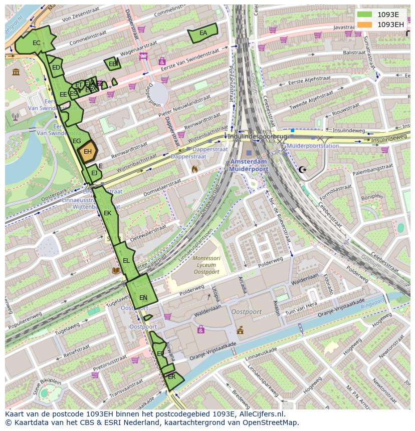 Afbeelding van het postcodegebied 1093 EH op de kaart.