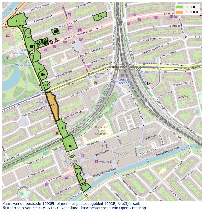 Afbeelding van het postcodegebied 1093 EK op de kaart.
