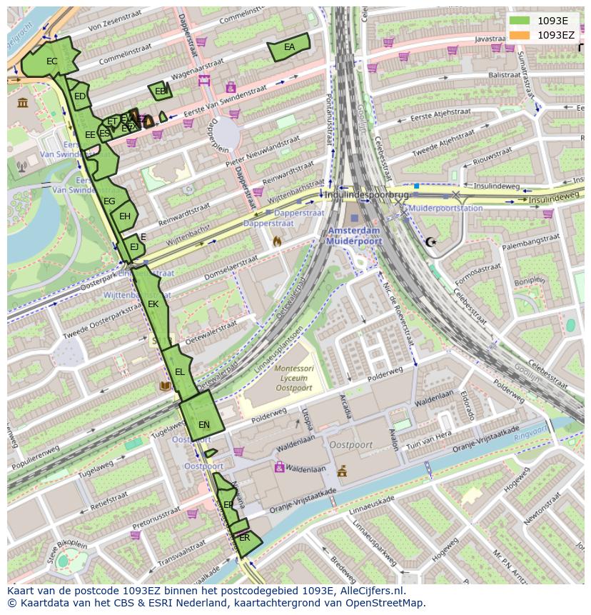 Afbeelding van het postcodegebied 1093 EZ op de kaart.