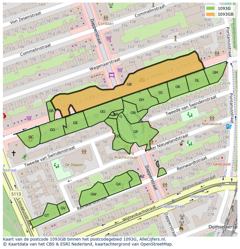 Afbeelding van het postcodegebied 1093 GB op de kaart.