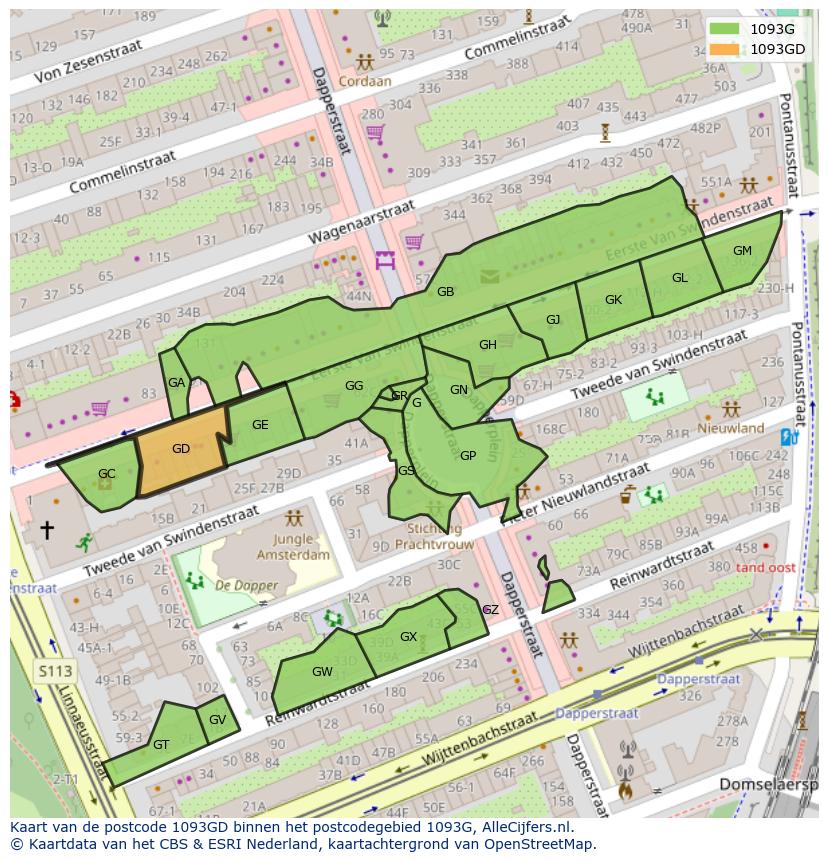 Afbeelding van het postcodegebied 1093 GD op de kaart.