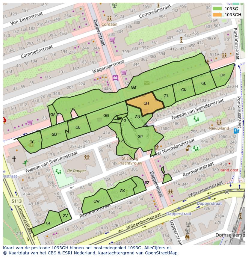 Afbeelding van het postcodegebied 1093 GH op de kaart.