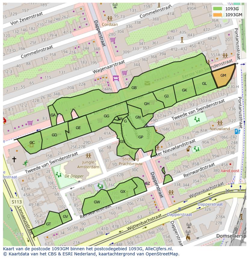Afbeelding van het postcodegebied 1093 GM op de kaart.