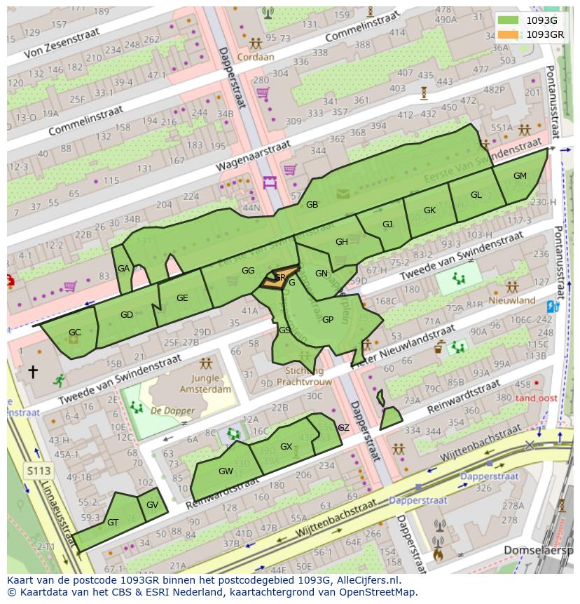 Afbeelding van het postcodegebied 1093 GR op de kaart.