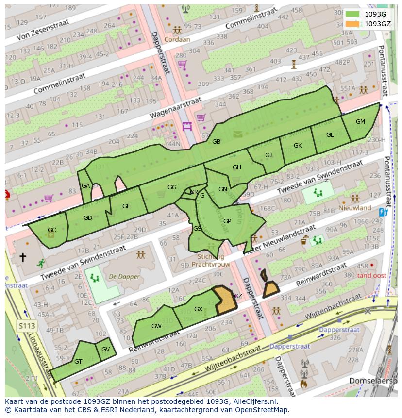 Afbeelding van het postcodegebied 1093 GZ op de kaart.