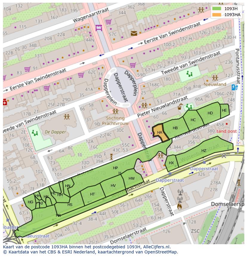 Afbeelding van het postcodegebied 1093 HA op de kaart.