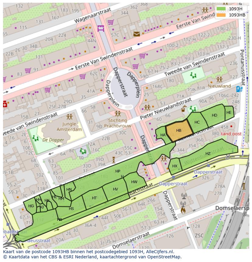 Afbeelding van het postcodegebied 1093 HB op de kaart.