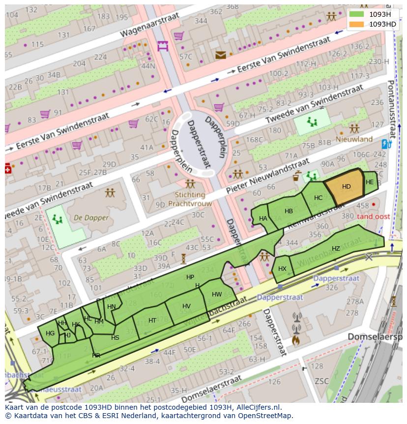 Afbeelding van het postcodegebied 1093 HD op de kaart.