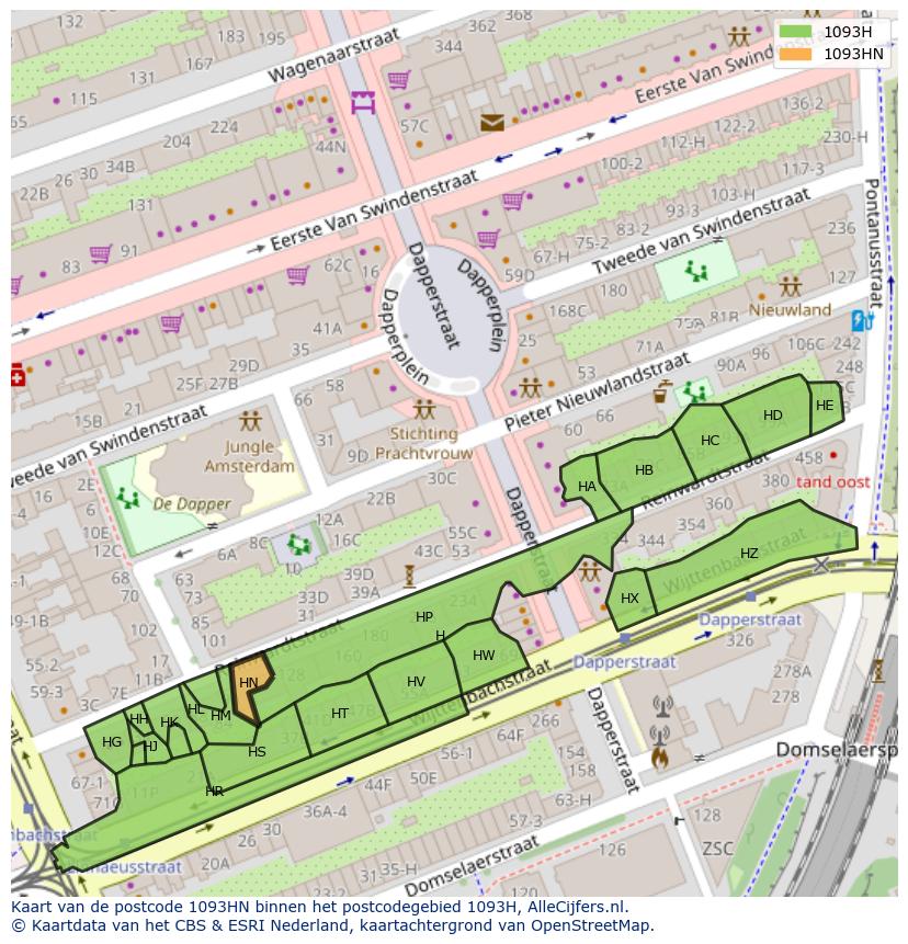 Afbeelding van het postcodegebied 1093 HN op de kaart.