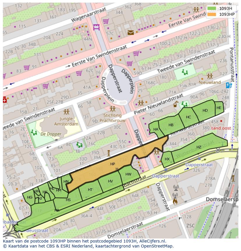 Afbeelding van het postcodegebied 1093 HP op de kaart.