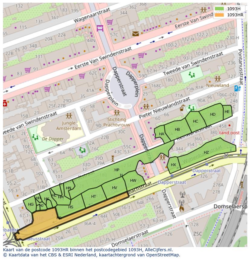 Afbeelding van het postcodegebied 1093 HR op de kaart.