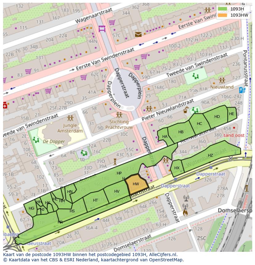 Afbeelding van het postcodegebied 1093 HW op de kaart.