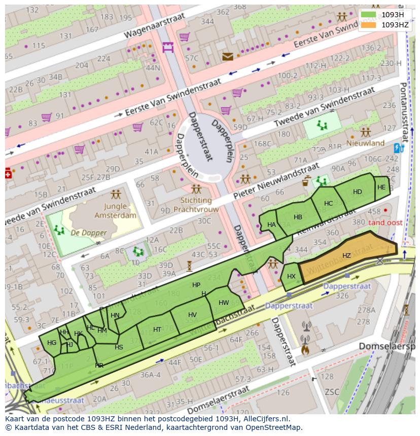 Afbeelding van het postcodegebied 1093 HZ op de kaart.