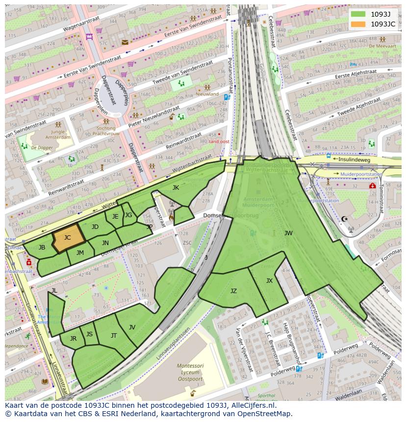 Afbeelding van het postcodegebied 1093 JC op de kaart.