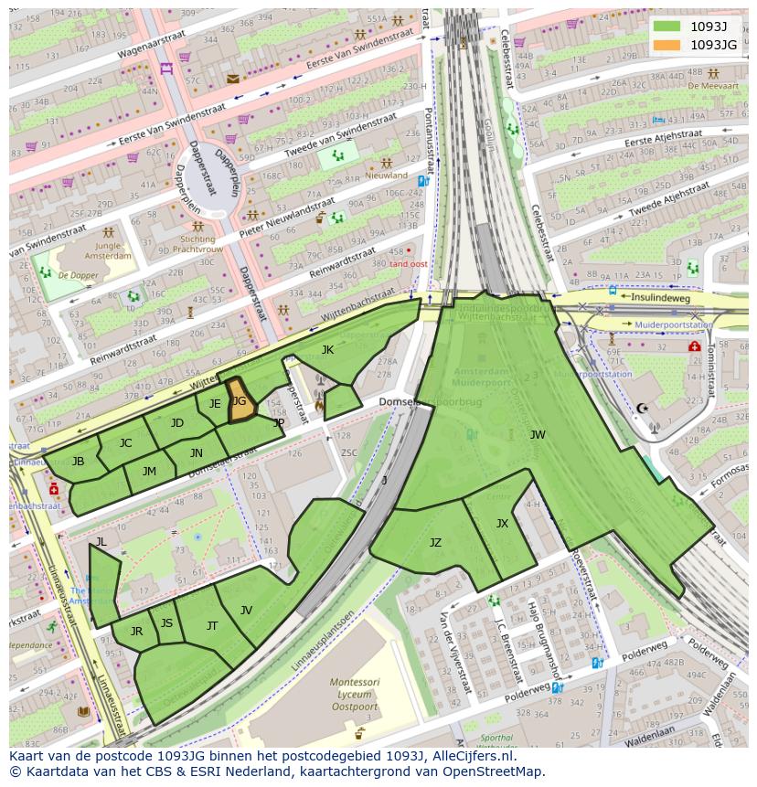 Afbeelding van het postcodegebied 1093 JG op de kaart.