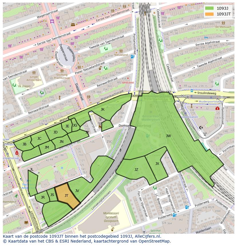 Afbeelding van het postcodegebied 1093 JT op de kaart.