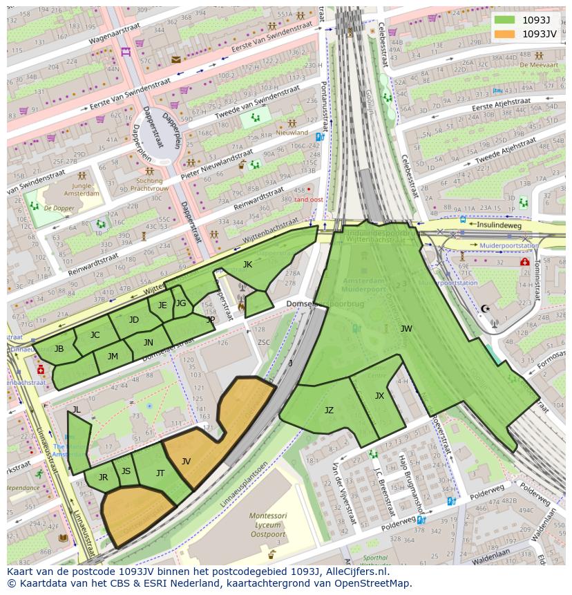 Afbeelding van het postcodegebied 1093 JV op de kaart.