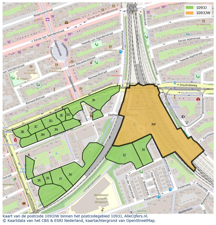 Afbeelding van het postcodegebied 1093 JW op de kaart.