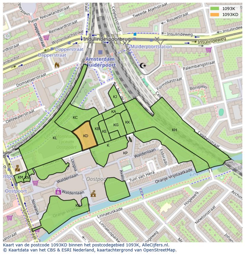 Afbeelding van het postcodegebied 1093 KD op de kaart.