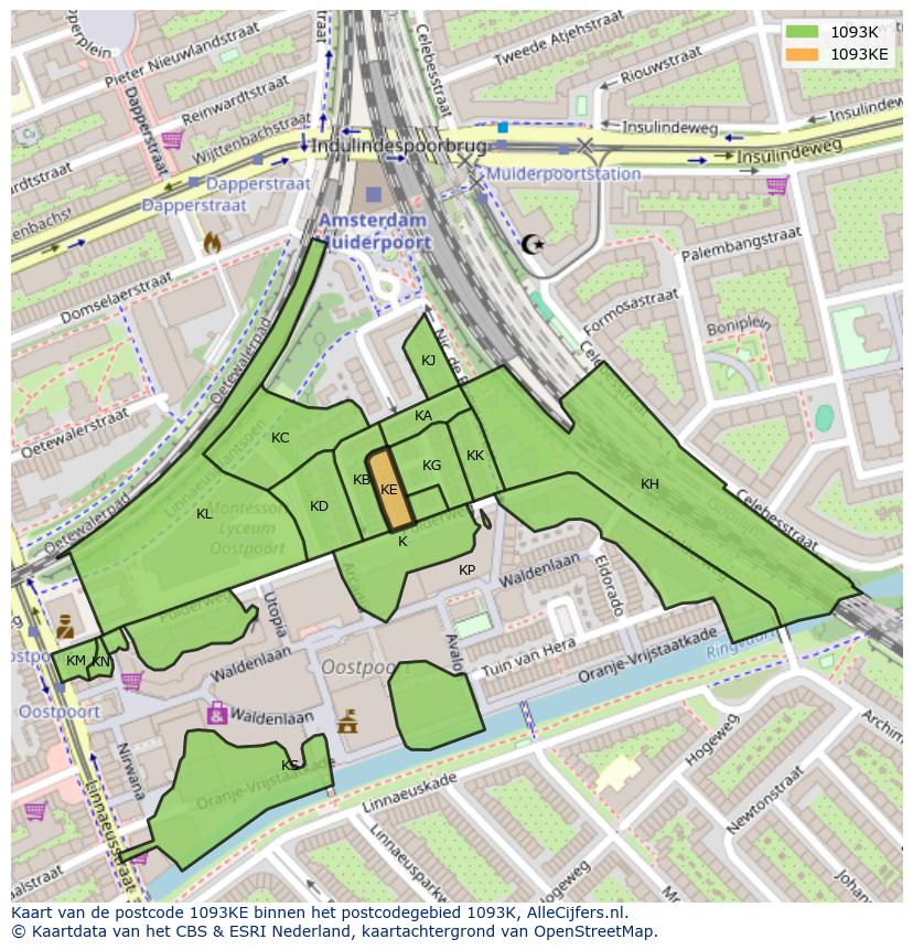 Afbeelding van het postcodegebied 1093 KE op de kaart.