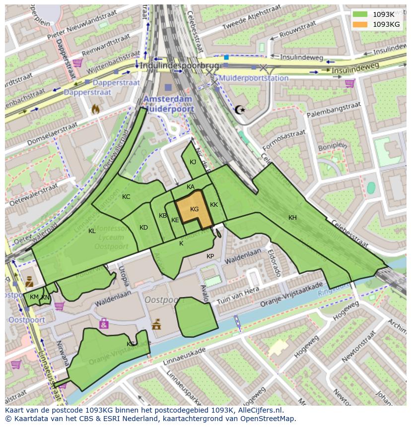 Afbeelding van het postcodegebied 1093 KG op de kaart.