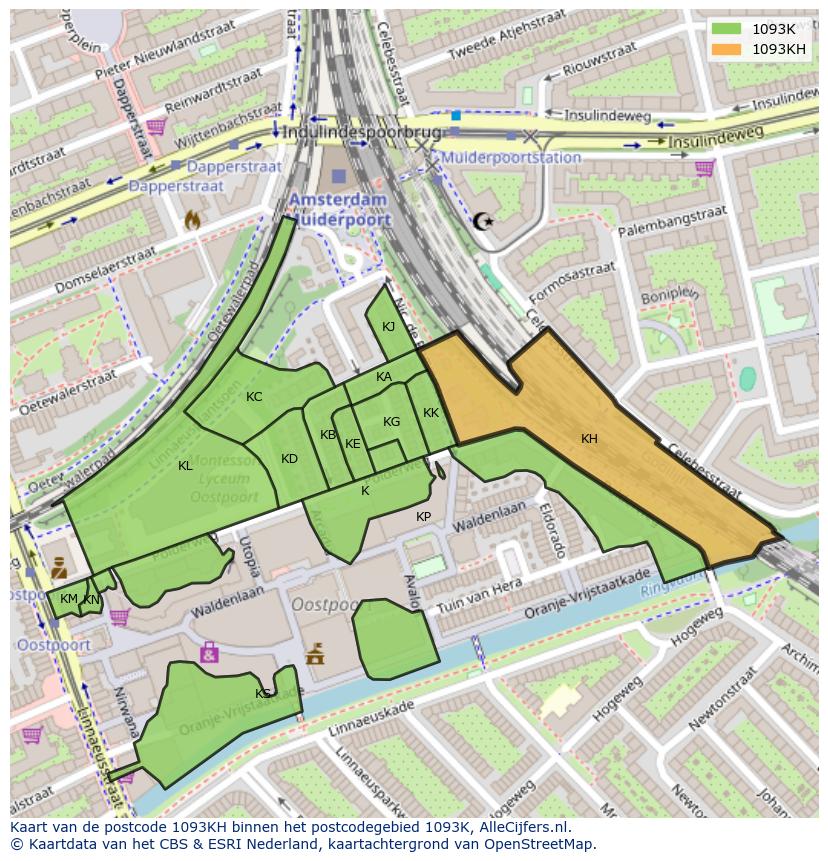 Afbeelding van het postcodegebied 1093 KH op de kaart.