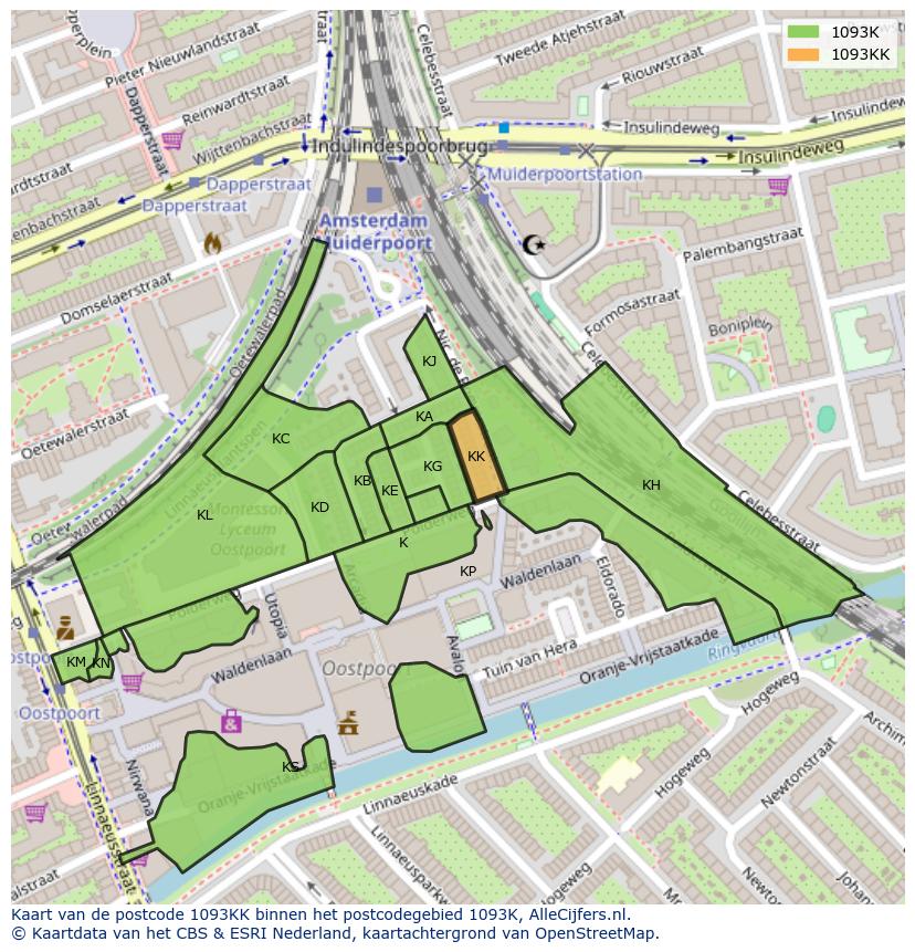 Afbeelding van het postcodegebied 1093 KK op de kaart.