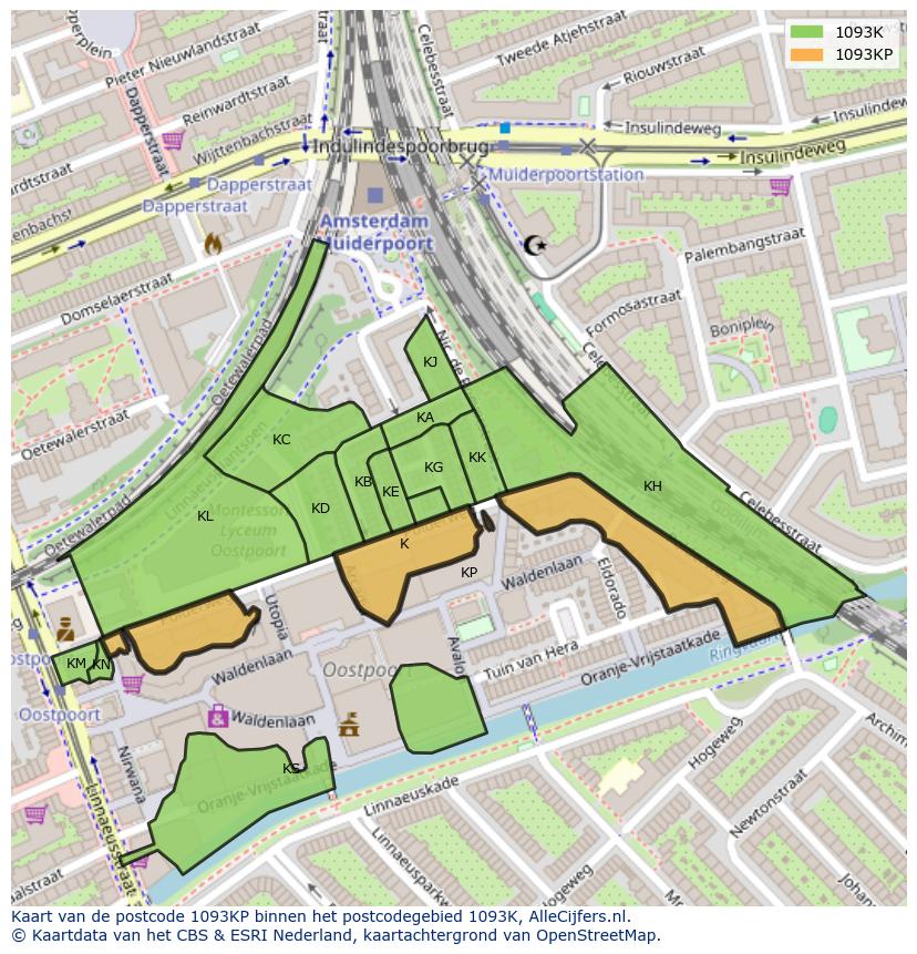 Afbeelding van het postcodegebied 1093 KP op de kaart.