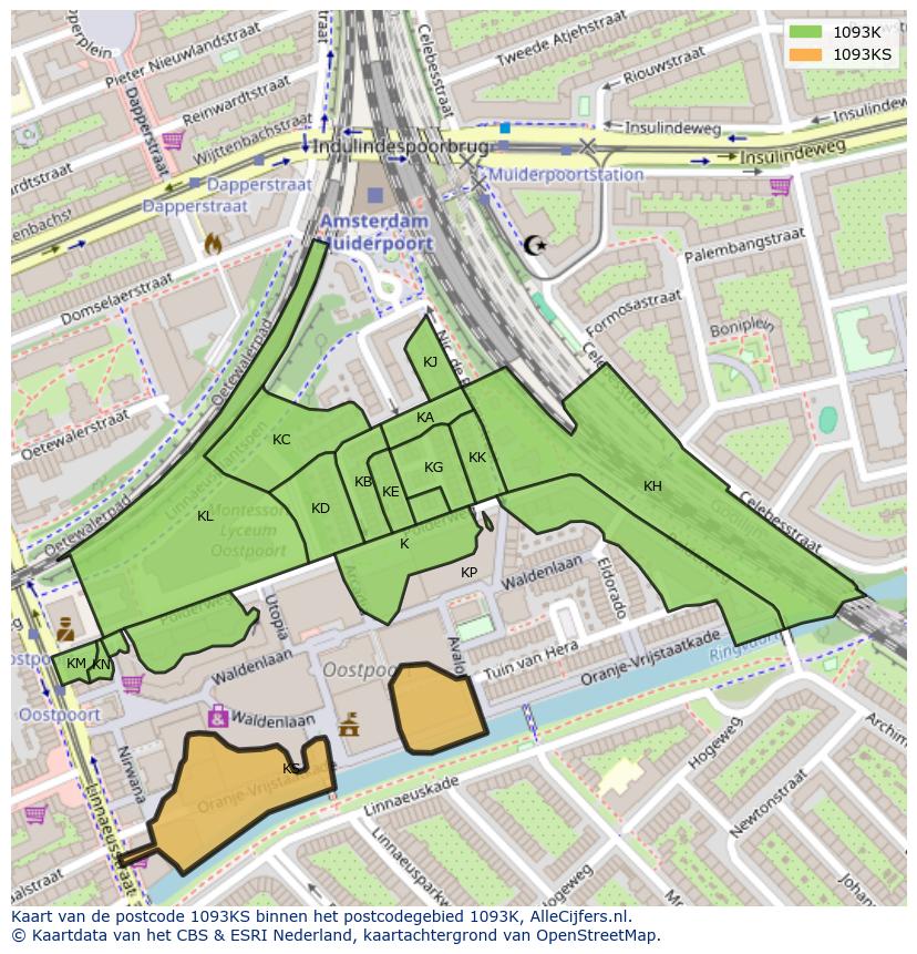 Afbeelding van het postcodegebied 1093 KS op de kaart.