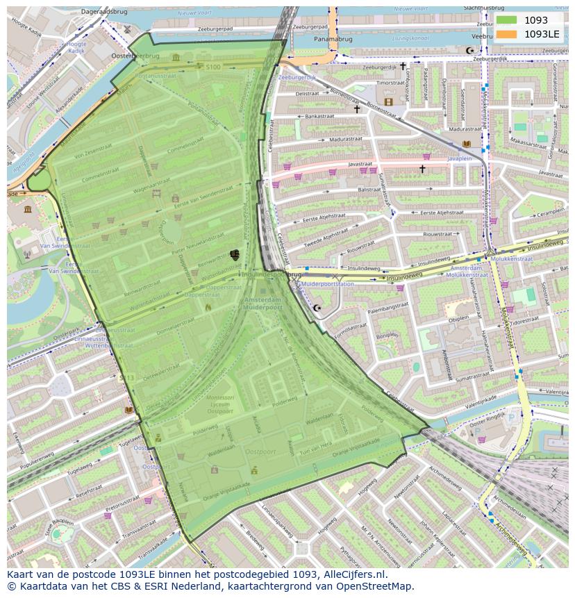 Afbeelding van het postcodegebied 1093 LE op de kaart.