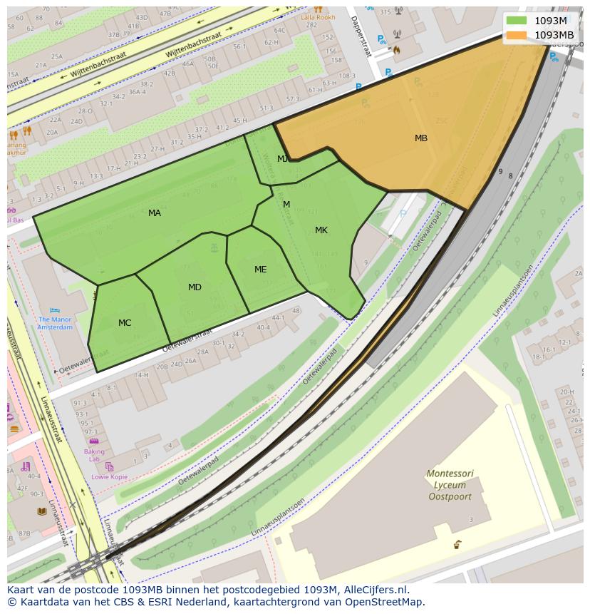 Afbeelding van het postcodegebied 1093 MB op de kaart.